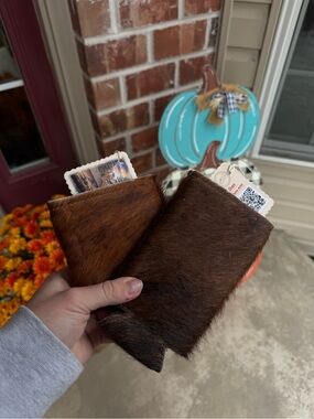 2 Brown Cowhide Can Koozies - World Traveler Brand